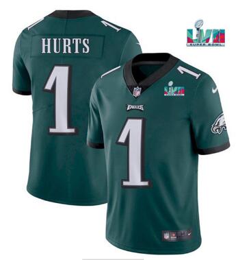 Men's Philadelphia Eagles #1 Jalen Hurts  Super Bowl LVII Patch Vapor Untouchable Limited Stitched Jersey