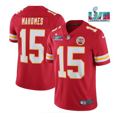 Men's Kansas City Chiefs #15 Patrick Mahomes  Super Bowl LVII Patch Vapor Untouchable Limited Stitched Jersey