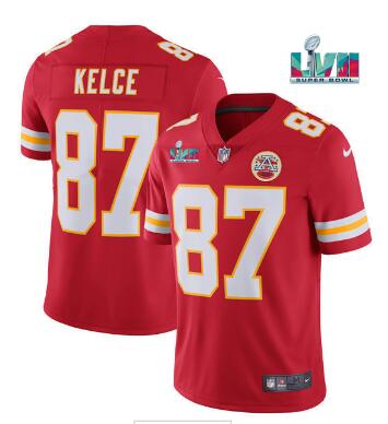 Men’s Kansas City Chiefs #87 Travis Kelce  Super Bowl LVII Patch Vapor Untouchable Limited Stitched Jersey