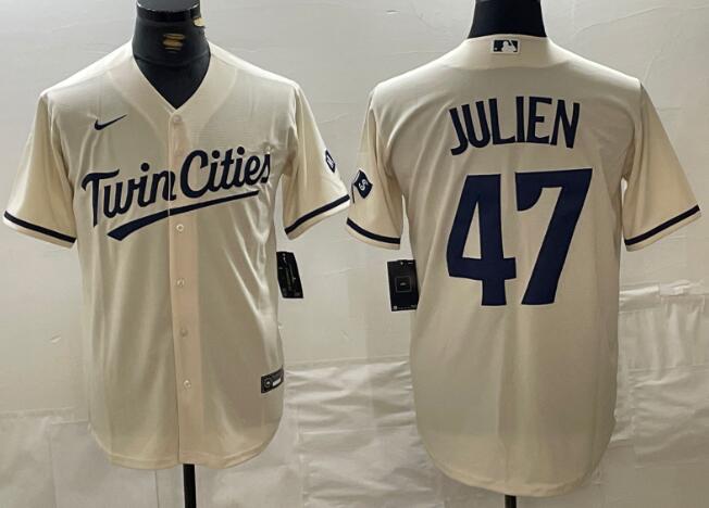 Men's Minnesota Twins #47 Edouard Julien  Cream Cool Base Stitched Baseball Jersey