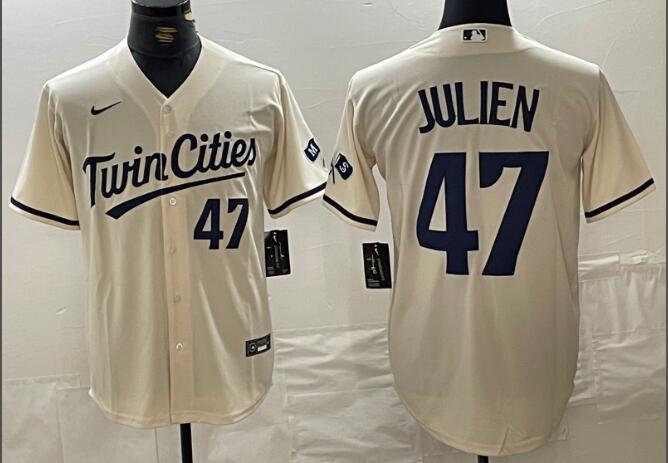 Men's Minnesota Twins #47 Edouard Julien  Cream Cool Base Stitched Baseball Jersey