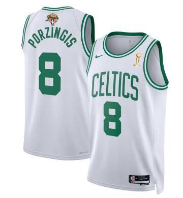 Men's Boston Celtics #8 Kristaps Porzingis  2024 Finals Champions Association Edition Stitched Basketball Jersey