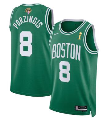 Men's Boston Celtics #8 Kristaps Porzingis  2024 Finals Champions Association Edition Stitched Basketball Jersey