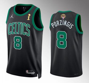 Men's Boston Celtics #8 Kristaps Porzingis  2024 Finals Champions Association Edition Stitched Basketball Jersey