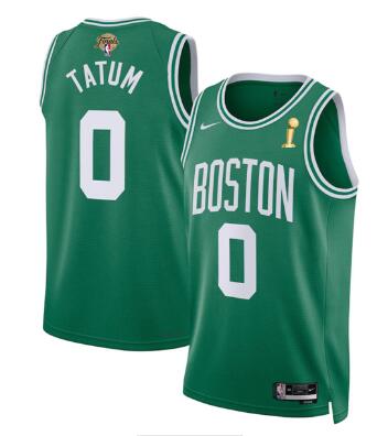 Men's Boston Celtics #0 Jayson Tatum Green 2024 Finals Champions Icon Edition Stitched Baseball Jersey