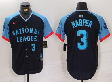 Men's Philadelphia Phillies #3 Bryce Harper  Navy 2024 All Star Limited Stitched Jersey