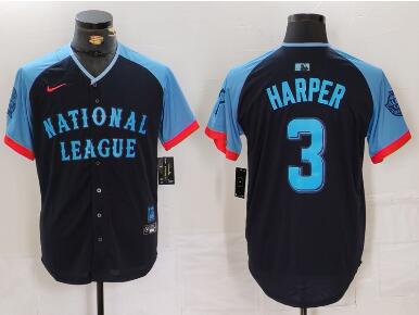 Men's Philadelphia Phillies #3 Bryce Harper  Navy 2024 All Star Limited Stitched Jersey