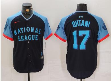 Men's National League #17 Shohei Ohtani Navy 2024 All-Star Limited Stitched Baseball Jersey