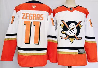 Men's Anaheim Ducks #11 Trevor Zegras White Orange 2024-25 Stitched Jersey