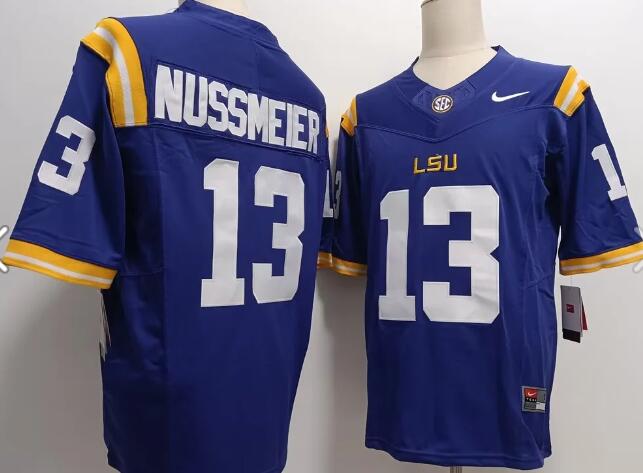 Men's LSU Tigers#13 Garrett Nussmeier  2024 Stitched Jersey