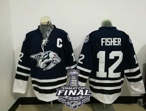 Men 2017 Stanley Cup Final Patch Nashville Predators Jersey 12 Mike Fisher Hockey Jerseys