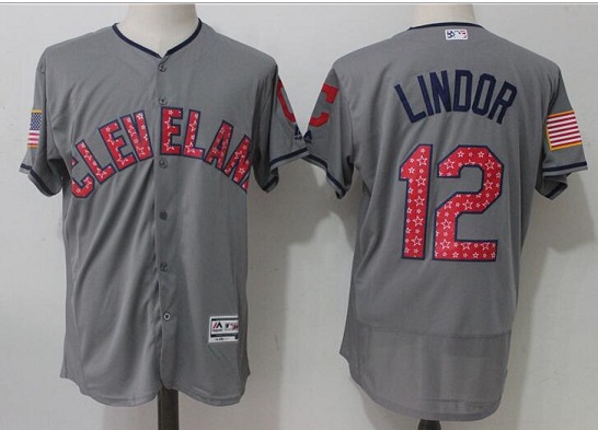 Cleveland Indians 12 Francisco Lindor Baseball Jersey Gray