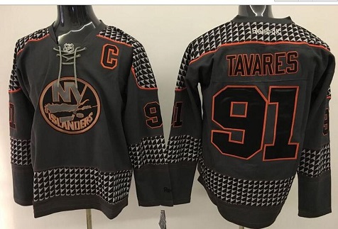 New Men's Islanders # 91 John Tavareshigh quality embroidery Hockey Jersey Gray