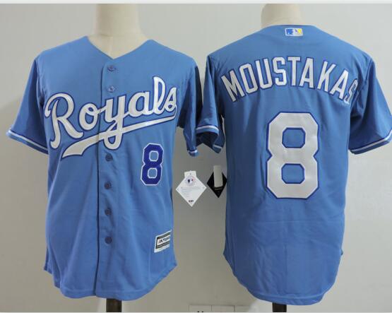 Men's Kansas City Royals Mike Moustakas Majestic Light Blue Alternate Cool Base Player Jersey