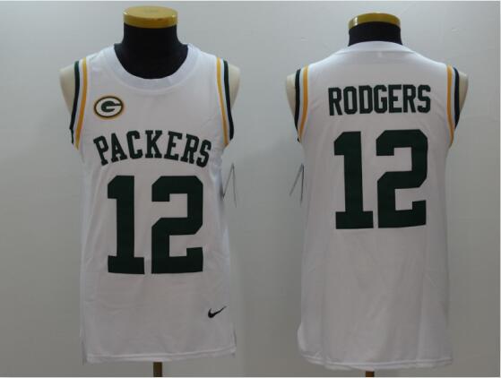 Mens Green Bay Packers Aaron Rodgers Nike White Sleeveless Jersey