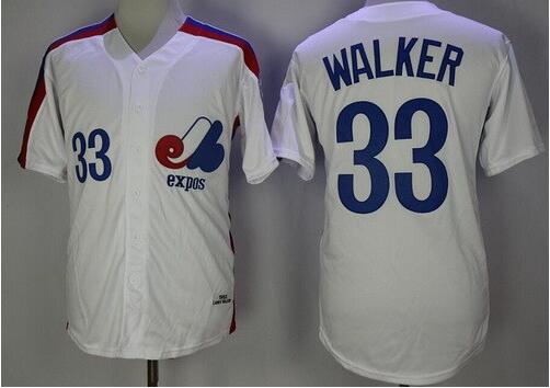 Men's Montreal Expos #33 Larry Walker White 1982 Throwback Jersey