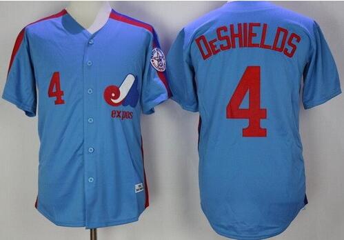 Men's Montreal Expos #4 Delino Deshields Blue Throwback Jersey