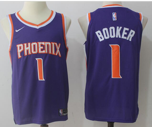 Nike Men's #1 Devin Booker Jerseys Rev30 Embroidery Logos Purple