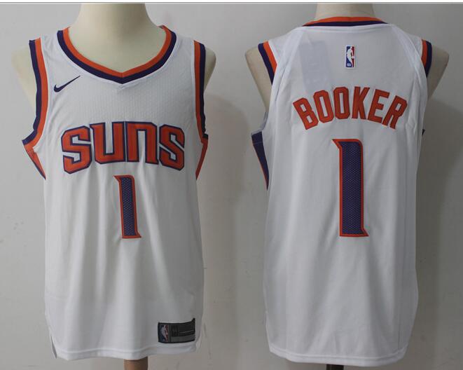 Nike Men's #1 Devin Booker Jerseys Rev30 Embroidery Logos white