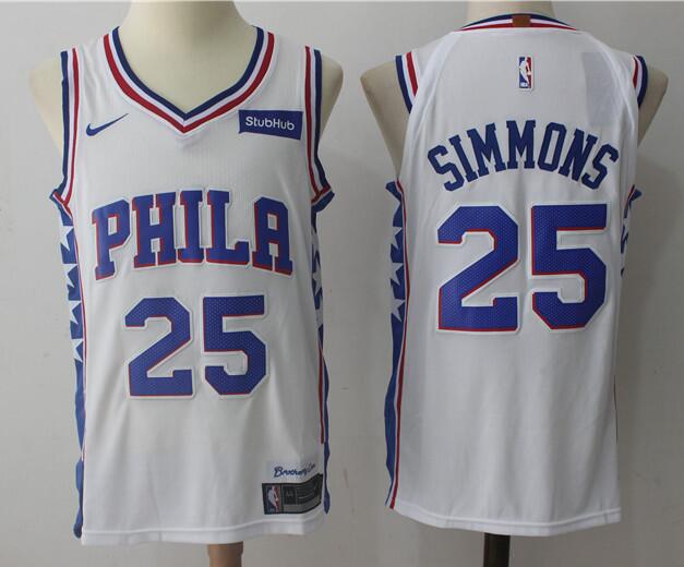 Men Nike Philadelphia 76ers 25 Ben Simmons white Stitched Logo