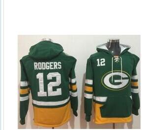 Nike Green Bay Packers #12 Aaron Rodgers Green Gold Name & Number Pullover NFL Hoodie