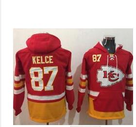 Nike Kansas City Chiefs #87 Travis Kelce Red Gold Name & Number Pullover NFL Hoodie