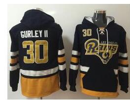 Nike Los Angeles Rams #30 Todd Gurley II Navy Blue Gold Name & Number Pullover NFL Hoodie