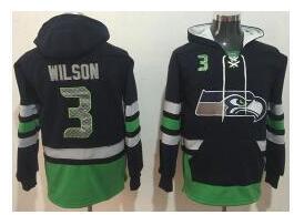 Nike Seattle Seahawks #3 Russell Wilson Navy Blue Green Name & Number Pullover NFL Hoodie