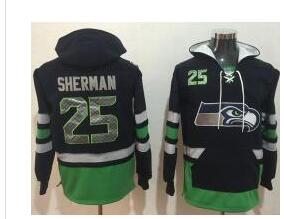 Nike Seattle Seahawks #25 Richard Sherman Navy Blue Green Name & Number Pullover NFL Hoodie