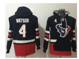 Nike Houston Texans #4 Deshaun Watson Navy Blue Red Name & Number Pullover NFL Hoodie