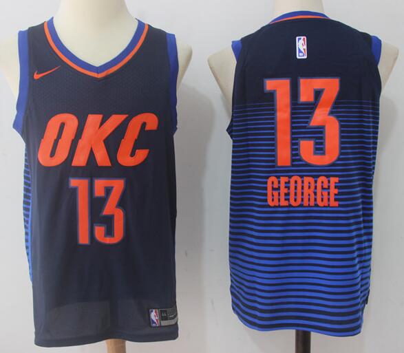 Men's Oklahoma City Thunder #13 Paul George Royal Bladk with Blue Stitched NBA Nike Revolution 30 Swingman Jersey