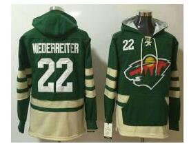 Men's Minnesota Wild #22 Nino Niederreiter Green Pocket Stitched NHL Old Time Hockey Pullover Hoodie