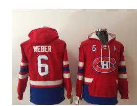 Men's Montreal Canadiens #6 Shea Weber NEW Red Pocket Stitched NHL Old Time Hockey Hoodie