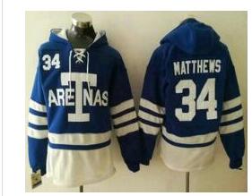 Men's Toronto Maple Leafs #34 Auston Matthews Royal Blue Arenas Stitched NHL Old Time Hockey Hoodie