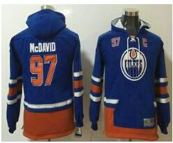 Men's Edmonton Oilers #97 Connor McDavid NEW Royal Blue Stitched NHL Old Tim Hockey Hoodie