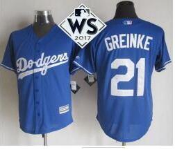 Men's Los Angeles Dodgers #21 Zack Greinke Blue New Cool Base 2017 World Series Bound Stitched MLB Jersey