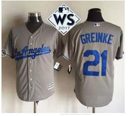 Men's Los Angeles Dodgers #21 Zack Greinke Grey New Cool Base 2017 World Series Bound Stitched MLB Jersey