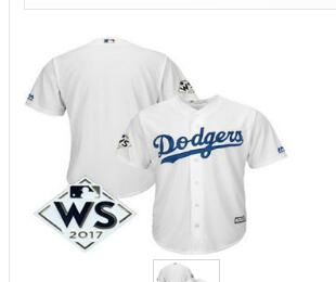 Men's Los Angeles Dodgers Majestic White 2017 World Series Patch Cool Base Team Jersey