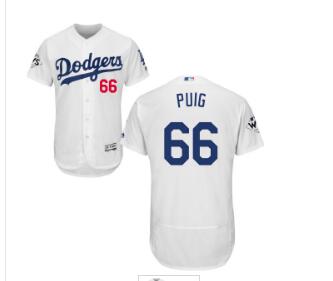 Men's Los Angeles Dodgers #66 Yasiel Puig White Flexbase Authentic Collection 2017 World Series Bound Stitched MLB Jersey