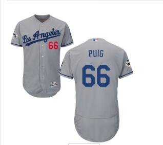 Men's Los Angeles Dodgers #66 Yasiel Puig Grey Flexbase Authentic Collection 2017 World Series Bound Stitched MLB Jersey