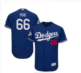 Men's Los Angeles Dodgers #66 Yasiel Puig Blue Flexbase Authentic Collection 2017 World Series Bound Stitched MLB Jersey