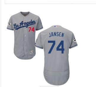 Men's Los Angeles Dodgers #74 Kenley Jansen Grey Flexbase Authentic Collection 2017 World Series Bound Stitched MLB Jersey