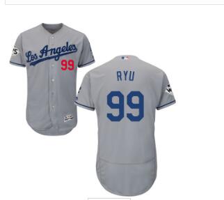 Men's Los Angeles Dodgers #99 Hyun-Jin Ryu Grey Flexbase Authentic Collection 2017 World Series Bound Stitched MLB Jersey