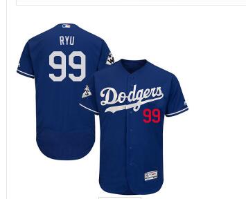 Men's Los Angeles Dodgers #99 Hyun-Jin Ryu Blue Flexbase Authentic Collection 2017 World Series Bound Stitched MLB Jersey