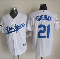 Men's Los Angeles Dodgers #21 Zack Greinke White New Cool Base 2017 World Series Bound Stitched MLB Jersey