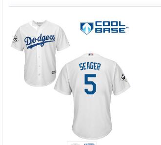 Men's Los Angeles Dodgers #5 Corey Seager White New Cool Base 2017 World Series Bound Stitched MLB Jersey