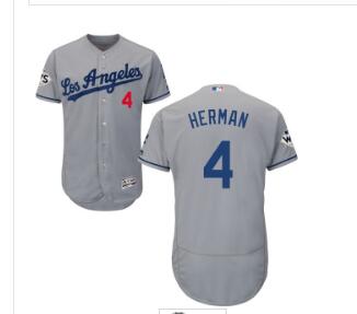 Men's Los Angeles Dodgers #4 Babe Herman Grey Flexbase Authentic Collection 2017 World Series Bound Stitched MLB Jersey