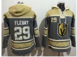 Men's Vegas Golden Knights #29 Marc-Andre Fleury Grey Gold Name & Number Pullover NHL Hoodie