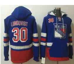 Men's New York Rangers #30 Henrik Lundqvist Royal Blue Pocket Stitched NHL Old Time Hockey Pullover Hoodie