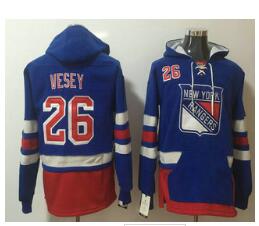 Men's New York Rangers #26 Jimmy Vesey Royal Blue Pocket Stitched NHL Old Time Hockey Pullover Hoodie